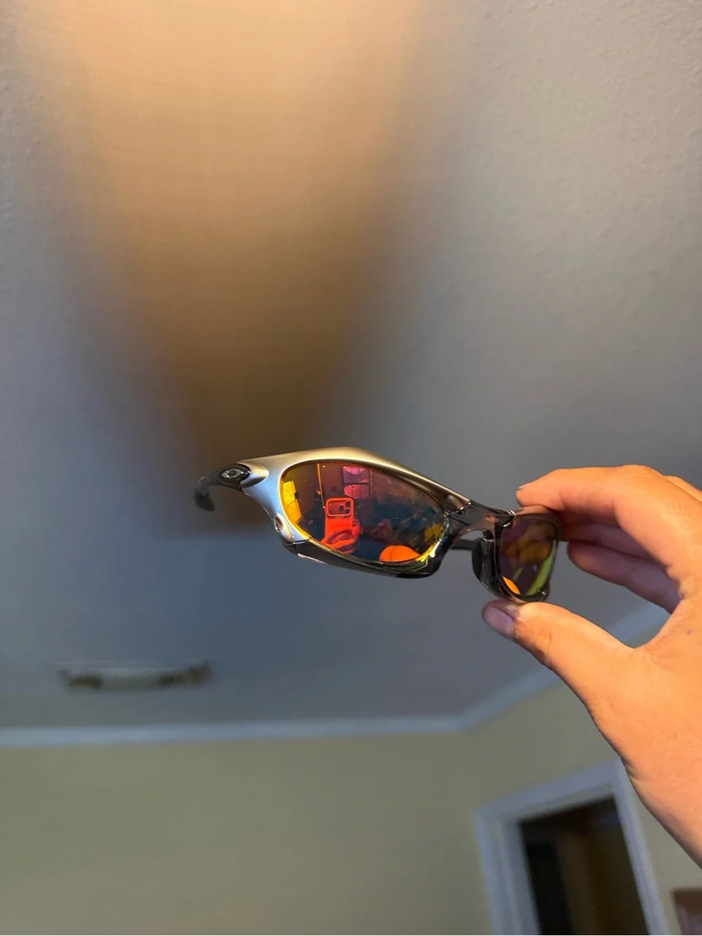 Oakley-style Mirrored Wrap Sunglasses - Amber Lenses
